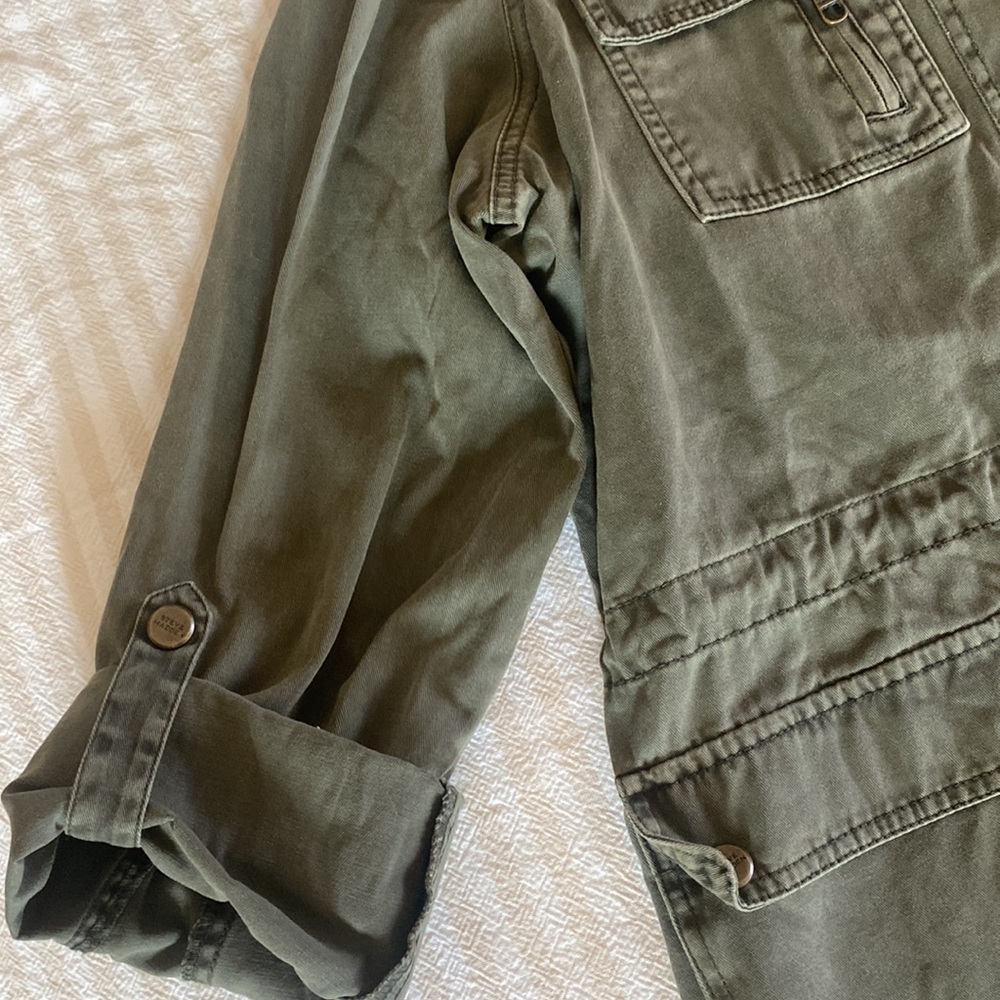 Steve Madden utility jacket army green EUC snap closure, waist cinch.  Large - Picture 3 of 8